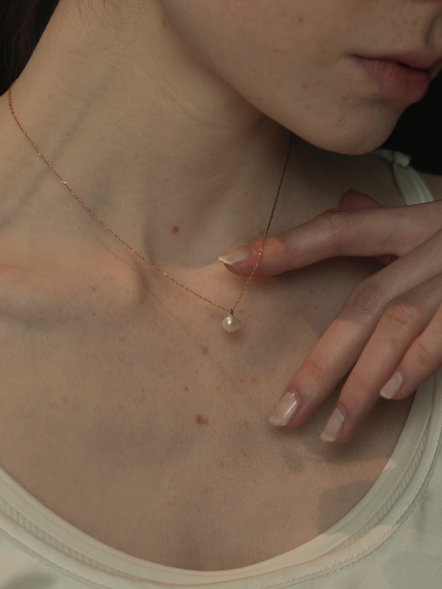 pearl mince chain necklace / 316L(金属アレルギー対応)