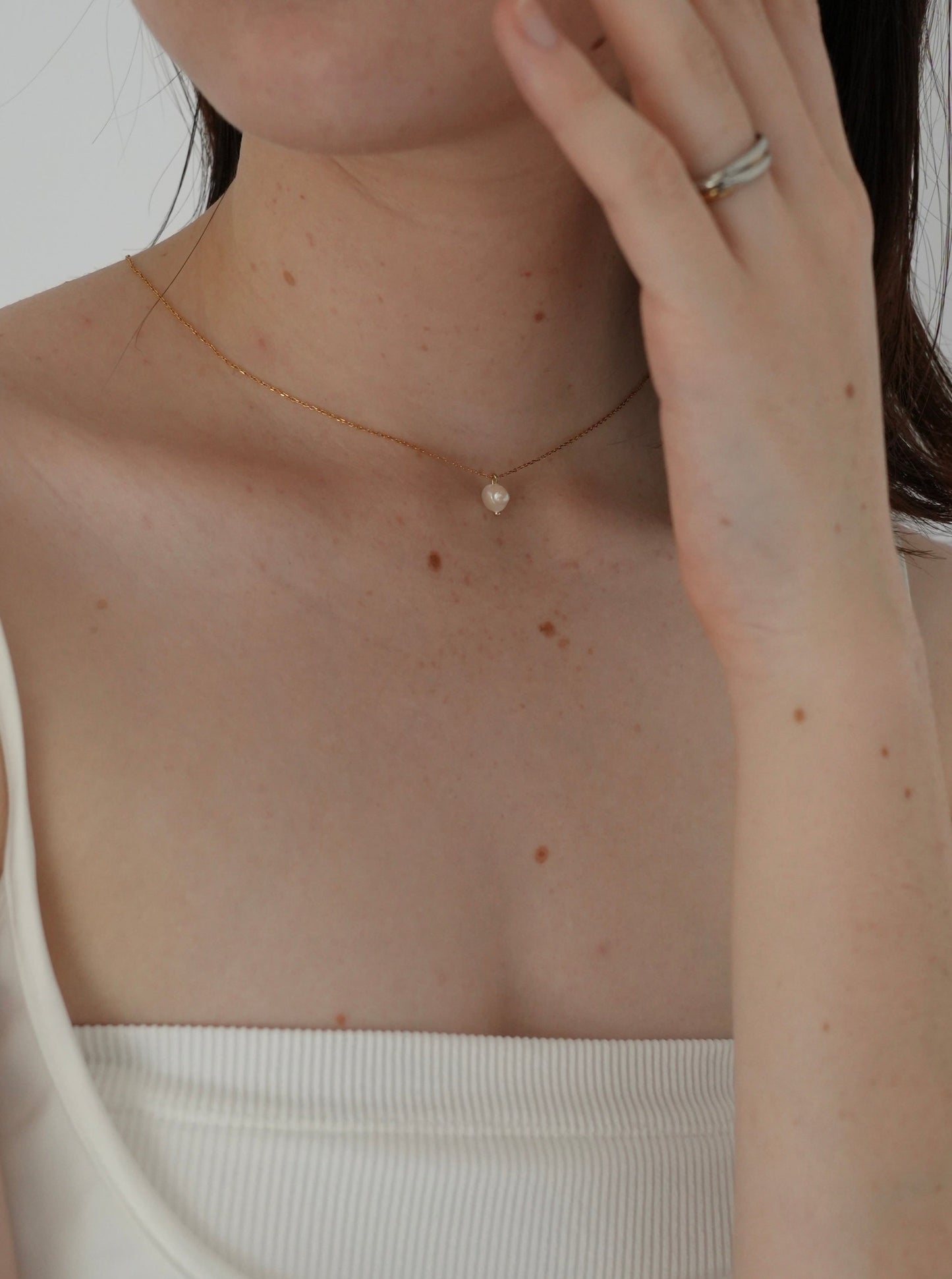 pearl mince chain necklace / 316L(金属アレルギー対応)