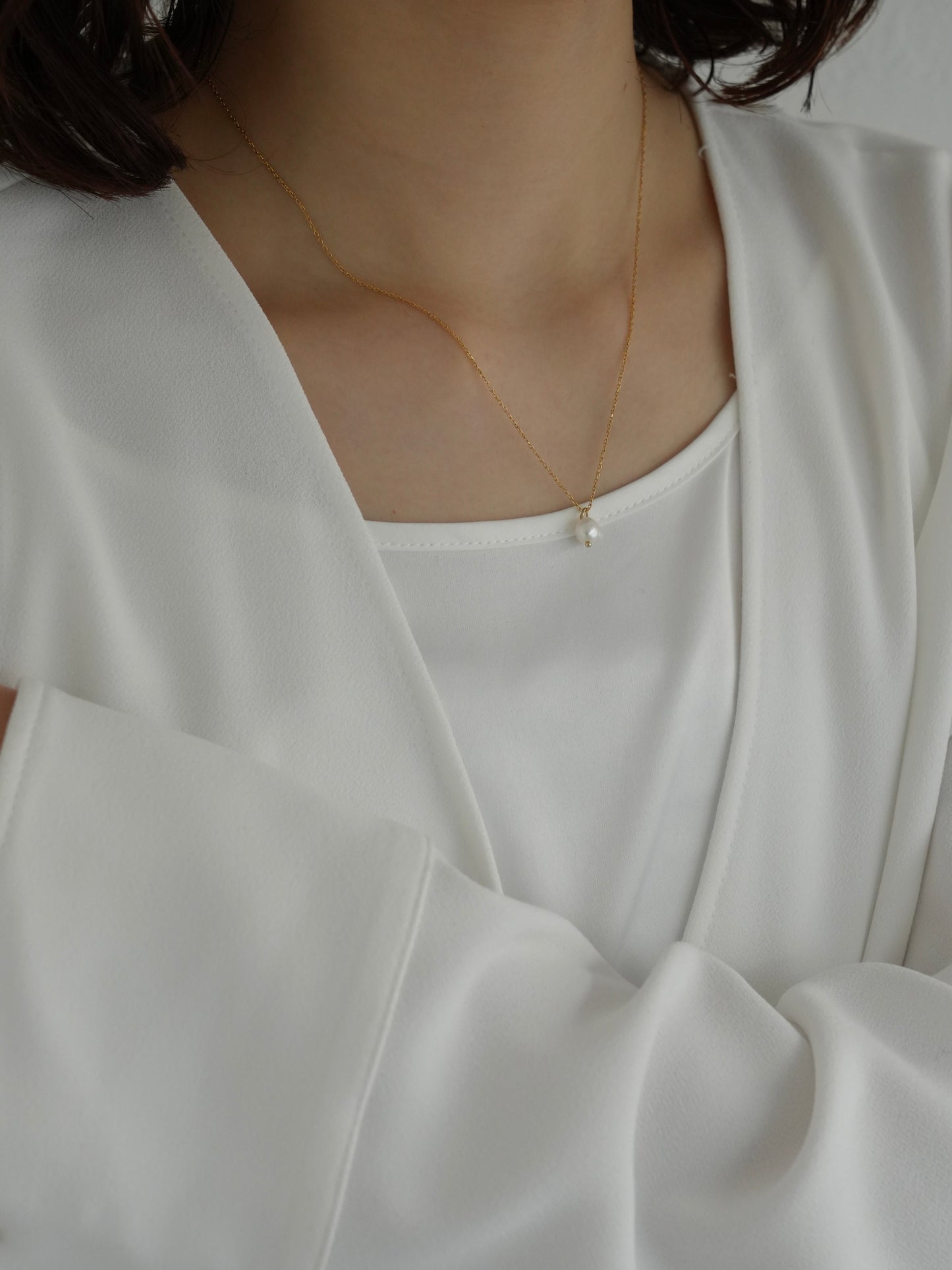 pearl mince chain necklace / 316L(金属アレルギー対応)